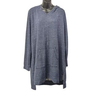 D&Co. Active Gray Blue Hooded Tunic Sweatshirt Dress Pockets Side Slits Size XL